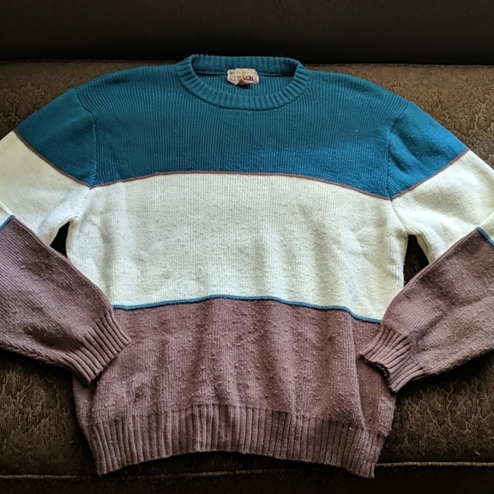Knit Acrylic Vintage Tri-Colored Sweater